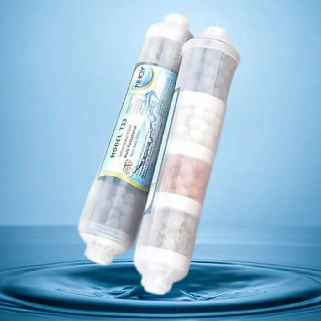 FILTRO ALCALINIZADOR DE 4 ELEMENTOS USA - POST T33 PERLAS ALCALINAS EN LINEA DE CONEXIÓN ROSCA 1/4" HEMBRA 