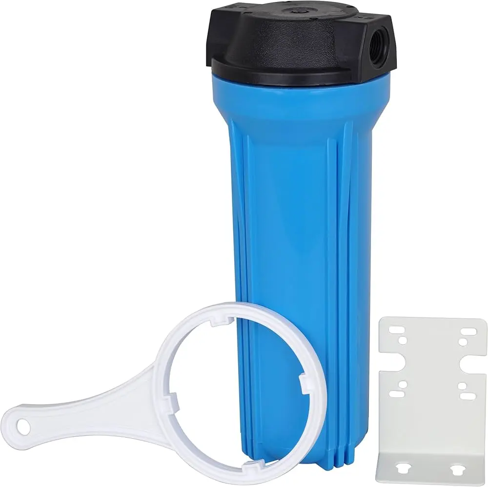 CARCASA O PORTA FILTRO AZUL DE 10X2.5" CON CONEXIÓN DE 1/2" ENTRADA Y SALIDA