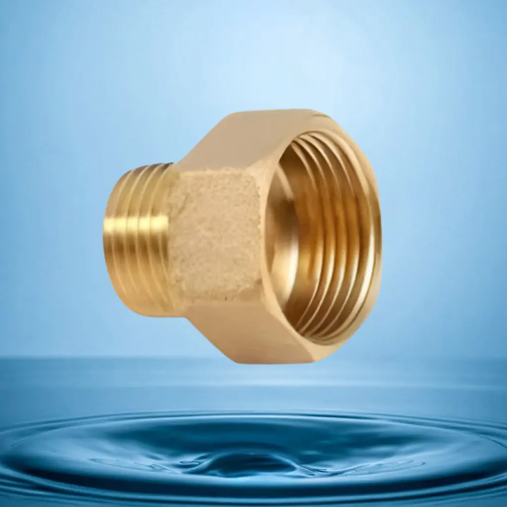 Conector de latón buje hexagonal de rosca hembra ½” a rosca macho ¼ de Bronce 