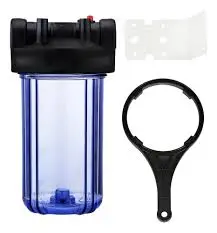 [CAR TRANS-10] CARCASA O PORTA FILTRO MINI BIG BLUE TRANSPARENTE  DE 20X4.5" CON ENTRADA Y SALIDA DE 1 PULGADA