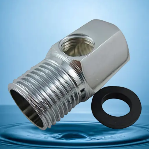 [ADAP-VAL-3V] Adaptador con válvula de 3 vías / Entrada rosca macho ⅜, rosca hembra ¾,C. Rápida recto ¼  metalizado 