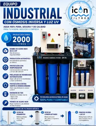[SEMI-2000L-AUTOM] FILTRO - SEMI INDUSTRIAL DE OSMOSIS INVERSA DE 2000L/D CON CONTROL AUTOMATIZADO 