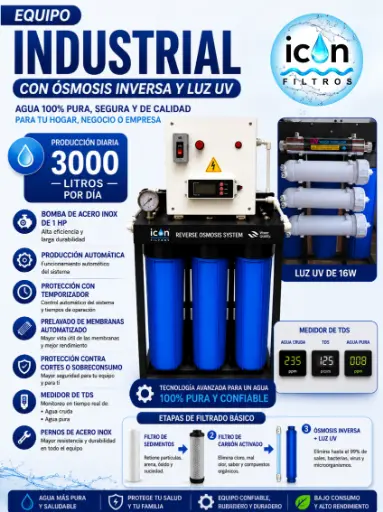 [SEMI-3000L-AUTOM] FILTRO - SEMI INDUSTRIAL DE OSMOSIS INVERSA DE 3000L/D CON CONTROL AUTOMATIZADO 